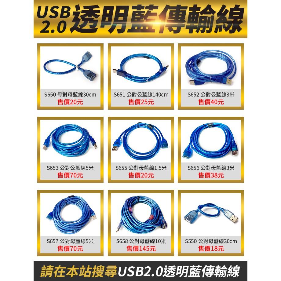 【傻瓜批發】(S651)USB2.0 A公-A公透明藍傳輸線 純銅線芯 磁環 公對公 公轉公 1.5米/1.5M/1.5-細節圖2