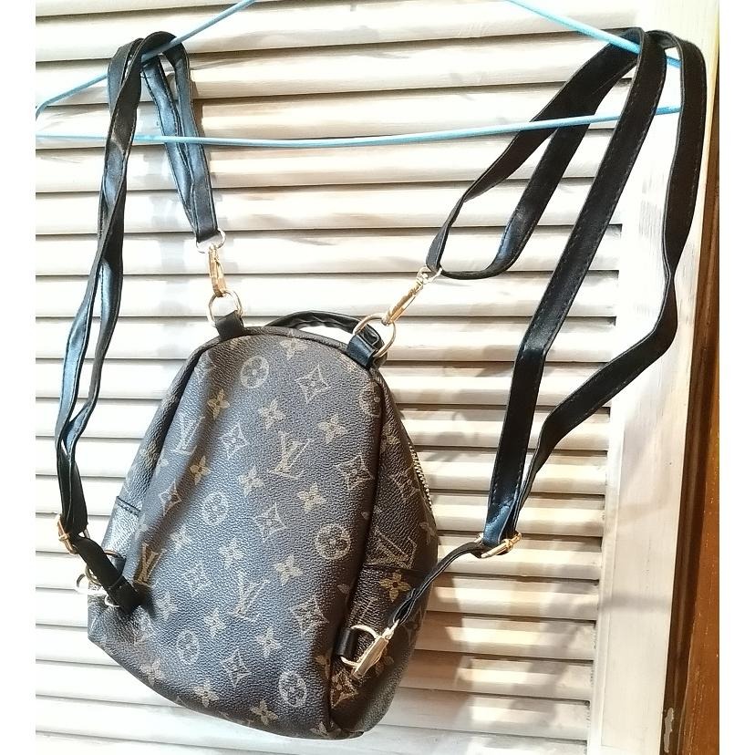 帆布印花迷你後背包 黑X棕 背包 手提包-細節圖2