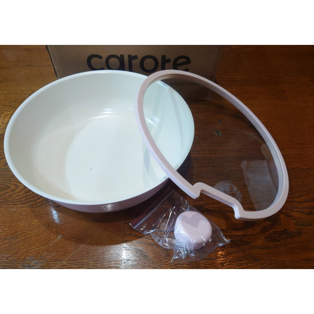 CAROTE 粉色麥飯石不沾鍋 分離式手把 26cm煎炒鍋  20cm 26cm平底鍋 玻璃鍋蓋 18cm 20cm湯鍋-規格圖1
