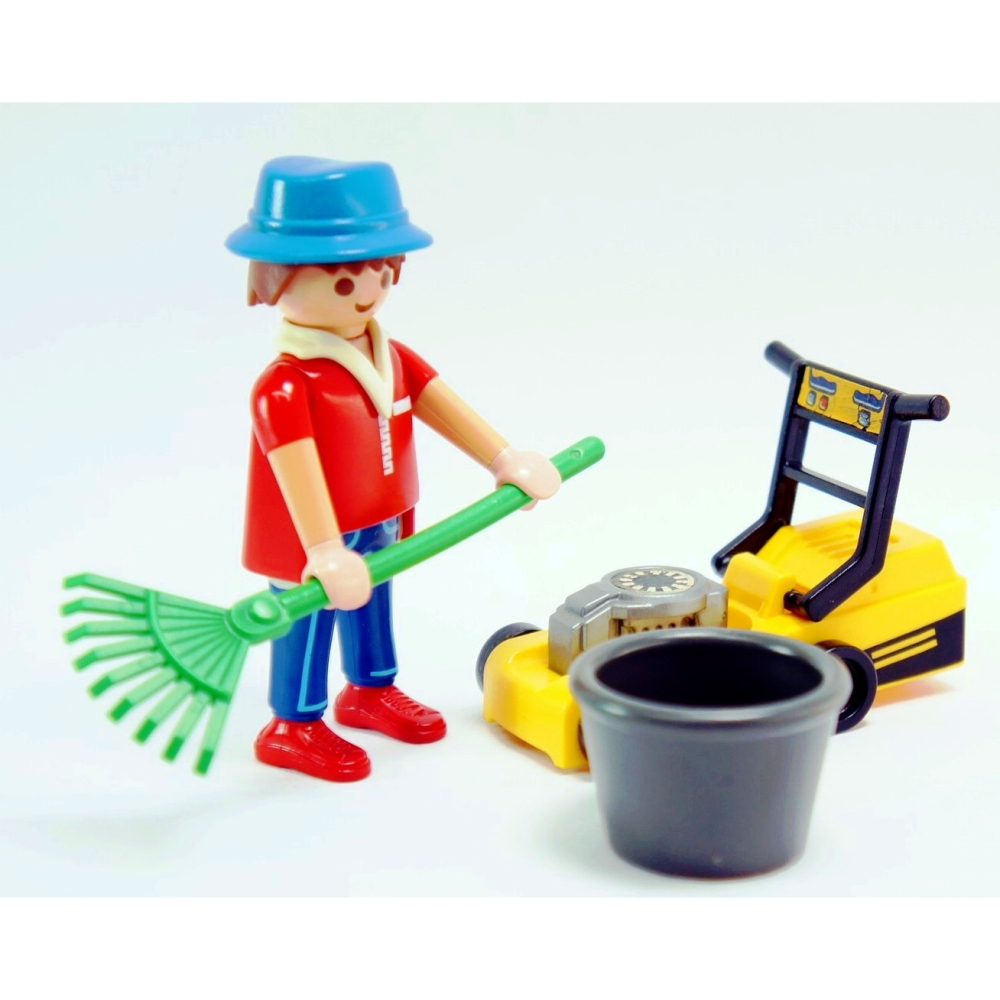 摩比 playmobil 3233 園丁與割草機 草耙 除草機-細節圖2