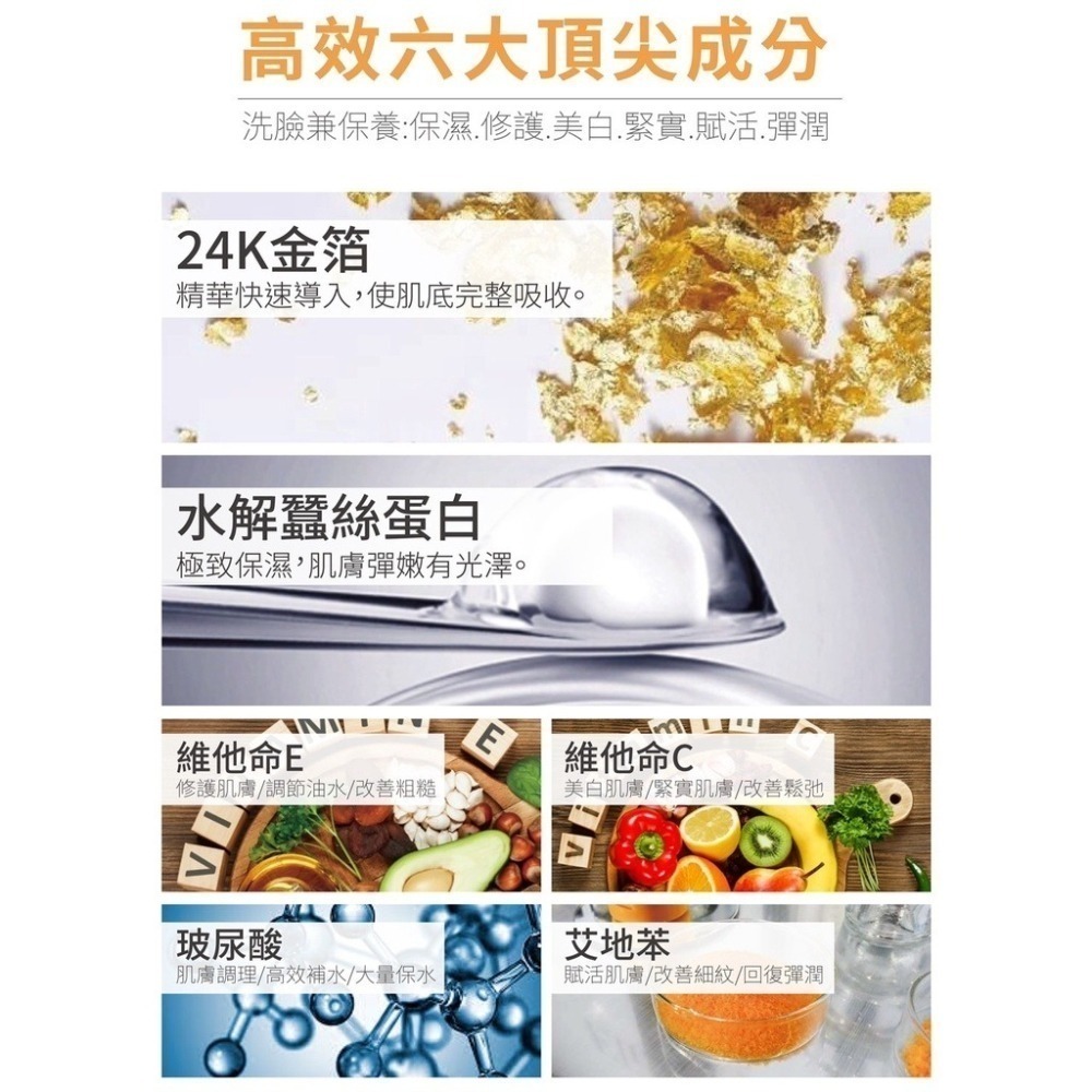 【Elizecosmo愛麗姿】24K黃金蠶絲蛋白潔顏乳120g/條 瞬間補水 極致享受-細節圖5