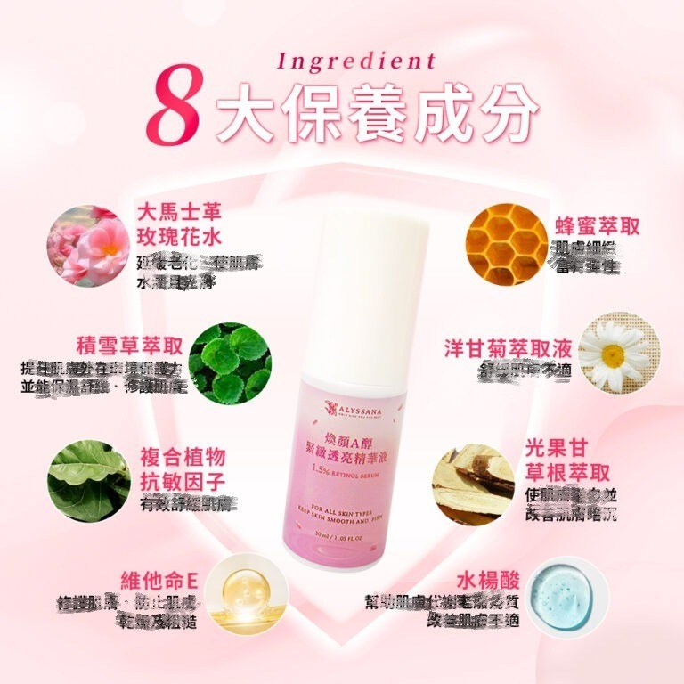 【FB社團】ALYSSANA 煥顏A醇緊緻透亮精華液30ml/瓶-細節圖2