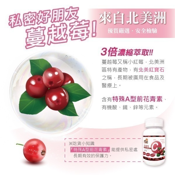 吃貨 蔓越莓維他命C錠(60錠/瓶)  私密呵護 調節生理 養顏美容-細節圖2