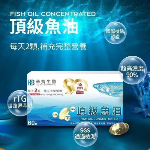 華寶生醫 高濃度頂級魚油(60顆/盒) 濃度高達90%