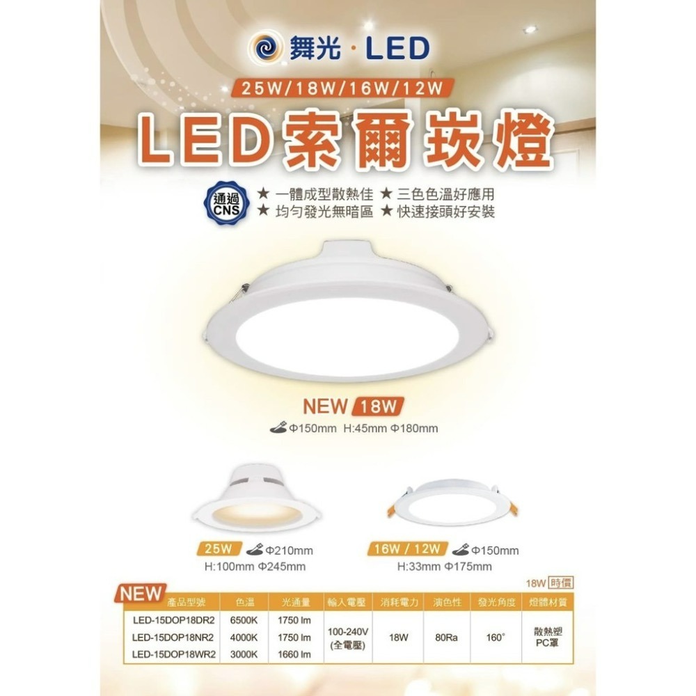 含稅 DANCELIGHT 舞光 LED 崁燈 12/15cm 12/16/18W (黃光/自然光/白光) 全電壓-細節圖7