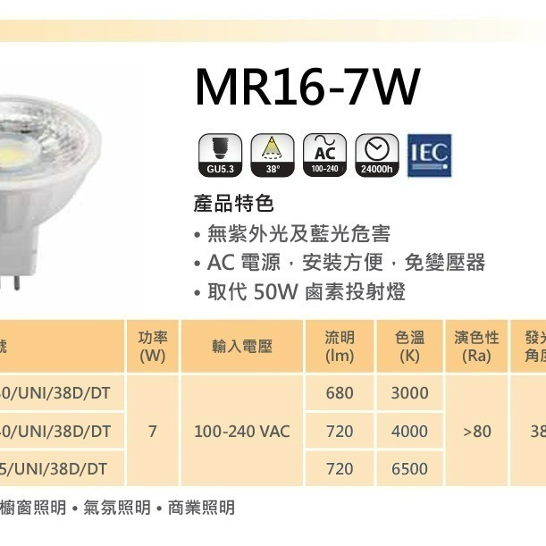 含稅 EVERLIGHT 億光 LED MR16 免安杯燈 7W 投射燈 免變壓器 黃光/自然光/白光 全電壓-細節圖5