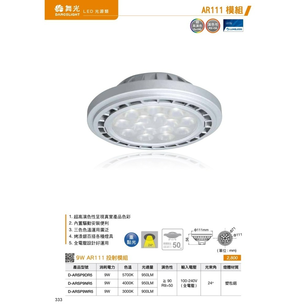 含稅 DANCELIGHT 舞光 高演色AR111 免驅投射燈 9W/14W(黃光/自然光/白光)窄角/廣角 全電壓-細節圖3
