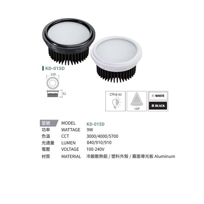 含稅 KAOS AR111高照度投射燈 多晶窄角/平面廣角 含變壓器 9/12/15W (黃光/自然光/白光) 全電壓-規格圖5