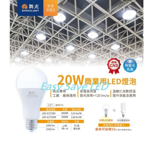 含稅 DANCELIGHT 舞光 LED 燈泡 E27 20W (3000K黃光/6500K白光) 全電壓