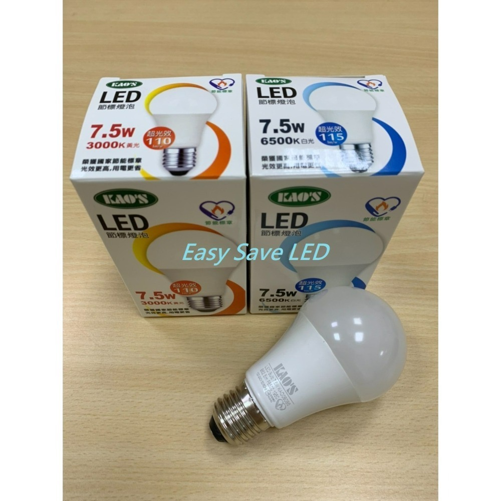 含稅 KAOS LED E27 燈泡 高效能7.5W ; 節能標章9.5/12/15W (黃光/自然光/白光) 全電壓-細節圖2