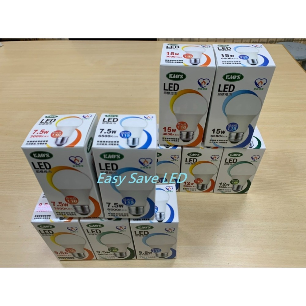 含稅 KAOS LED E27 燈泡 高效能7.5W ; 節能標章9.5/12/15W (黃光/自然光/白光) 全電壓-細節圖6