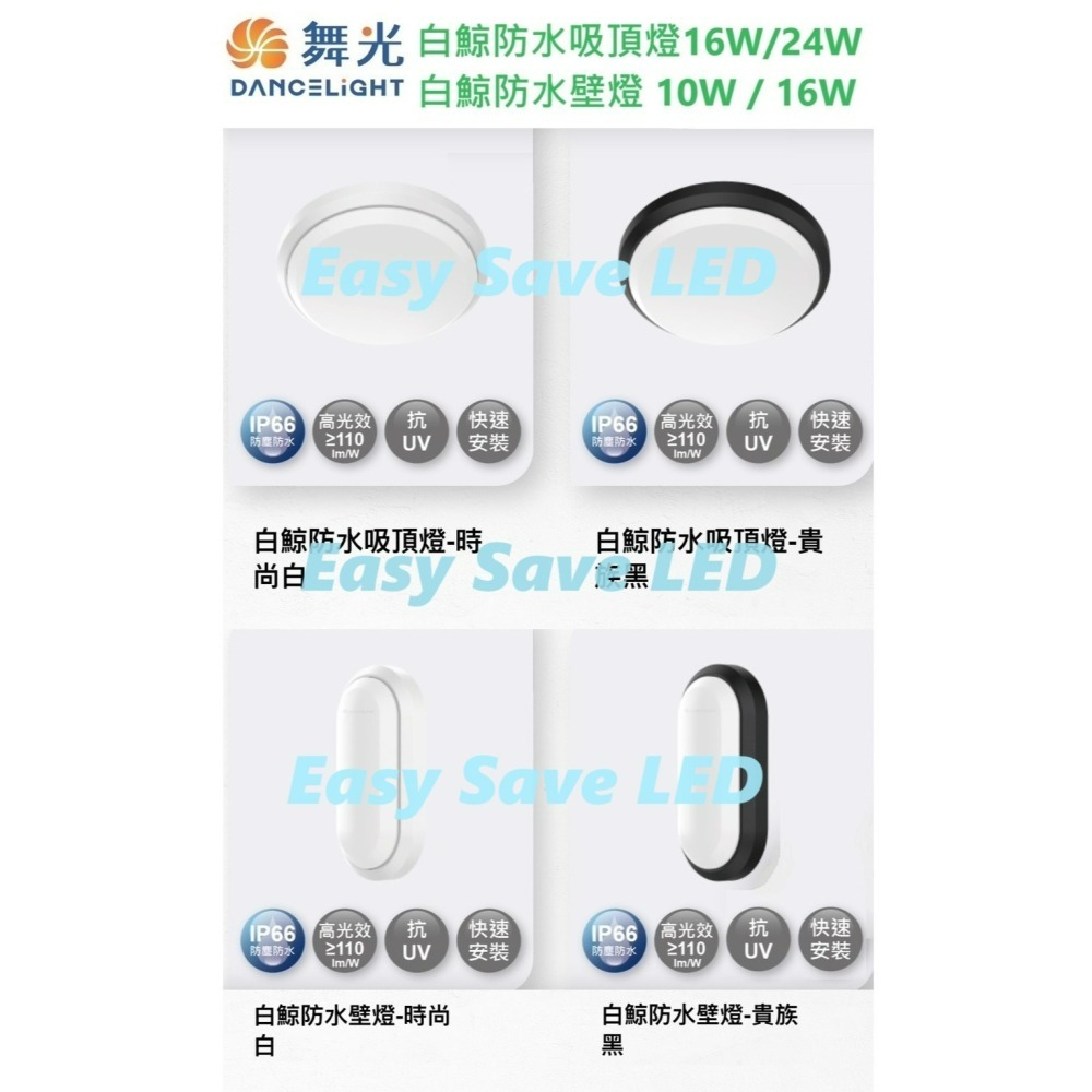 含稅 DANCELIGHT 舞光 IP66 白鯨防水吸頂燈壁燈 10W/16W/24W (黃光/白光) 全電壓-細節圖2