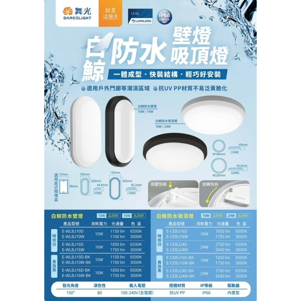 含稅 DANCELIGHT 舞光 IP66 白鯨防水吸頂燈壁燈 10W/16W/24W (黃光/白光) 全電壓-細節圖4