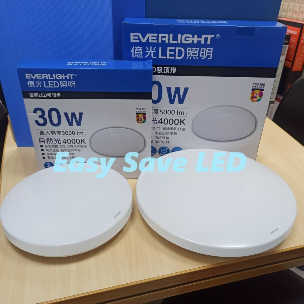 含稅 EVERLIGHT 億光 LED 星晴 30W/50W 單色版 吸頂燈 (自然光/白光) 全電壓-細節圖2