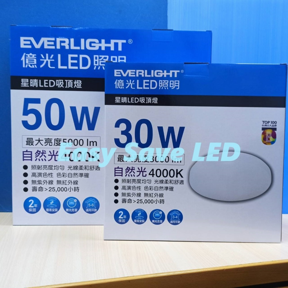 含稅 EVERLIGHT 億光 LED 星晴 30W/50W 單色版 吸頂燈 (自然光/白光) 全電壓-細節圖3