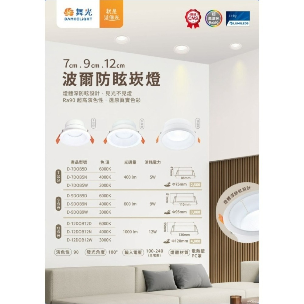 含稅 DANCELIGHT 舞光 LED 高演色性 波爾防眩崁燈 7.5/9.5/12cm 5W/ 9W/12W 全電壓-細節圖2
