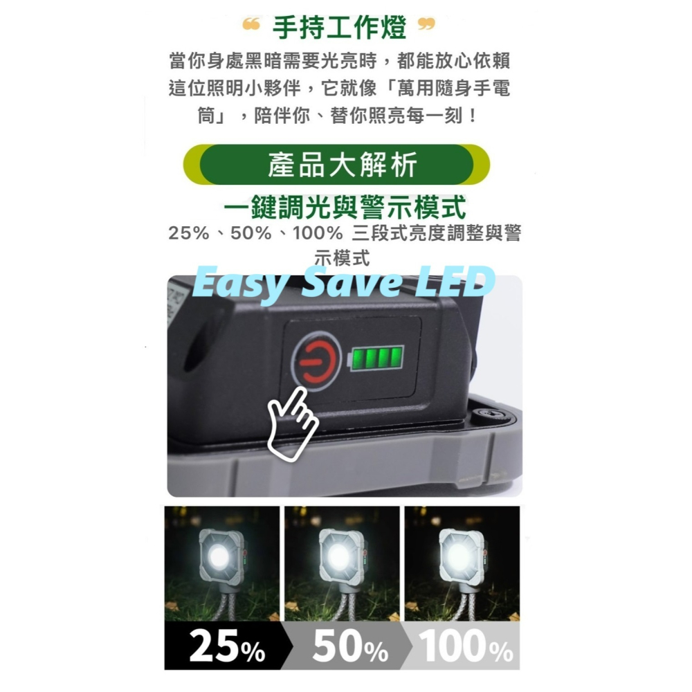 含稅 DANCELIGHT 舞光 LED 戶外防水 10W/20W 白光 手持工作燈/三段式亮度調整-可做行動電源使用-細節圖4