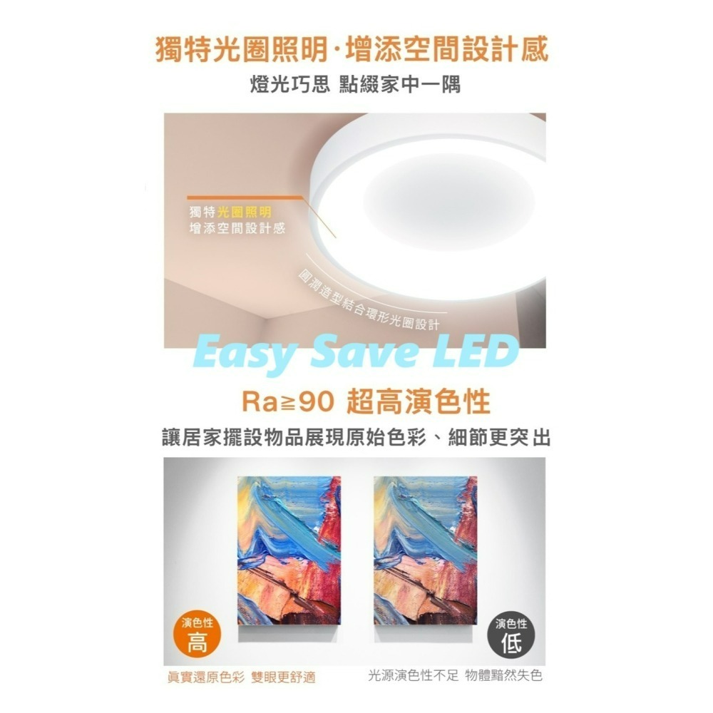 含稅 DANCELIGHT 舞光 LED 超高演色性 24W 嫦娥吸頂燈(二段壁切轉換燈光模式~主燈~靜夜燈) 全電壓-細節圖3