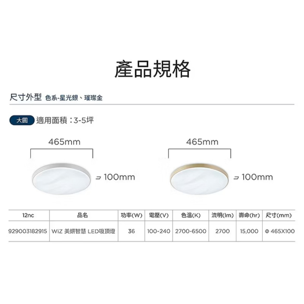 含稅 PHILIPS 飛利浦 Smart LED WiZ 智慧照明 美妍智慧 LED吸頂燈 星光銀 璀璨金-細節圖9