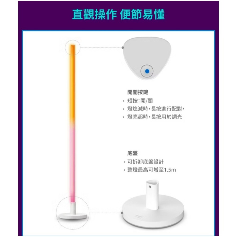 含稅 PHILIPS 飛利浦 WiZ LED全彩落地燈 / 立燈 (PW016) 全電壓-細節圖6