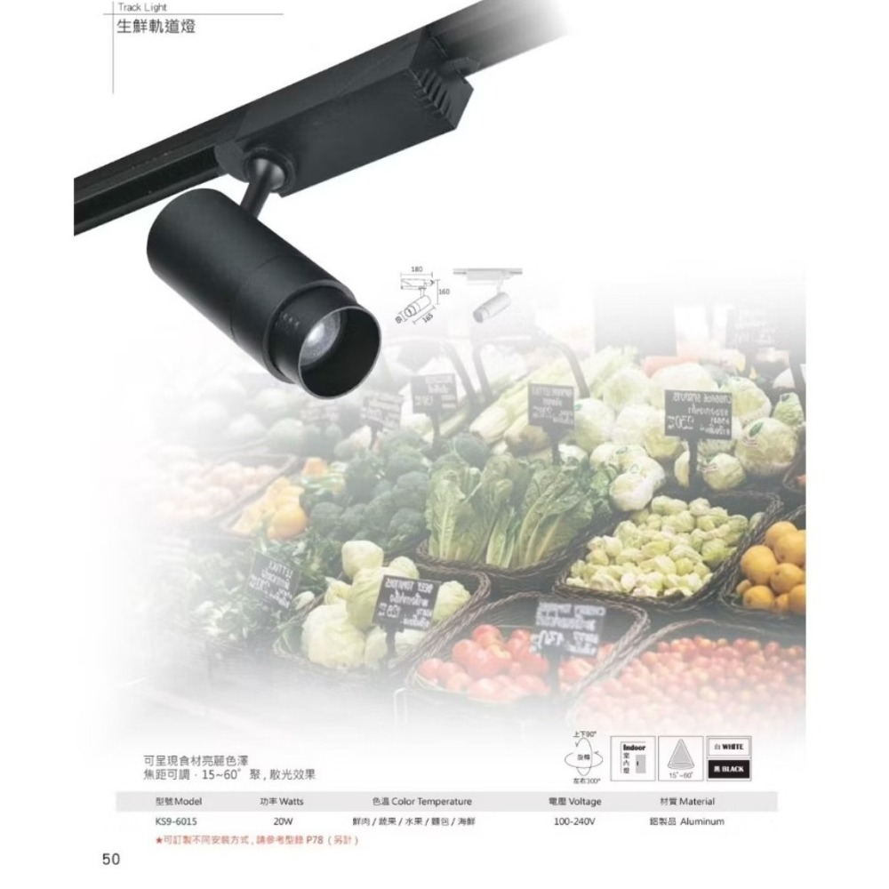 含稅 KAOS LED 台製 可調焦距 生鮮調焦軌道燈 20W 鮮肉/蔬果/水果/麵包/海鮮 全電壓-細節圖2