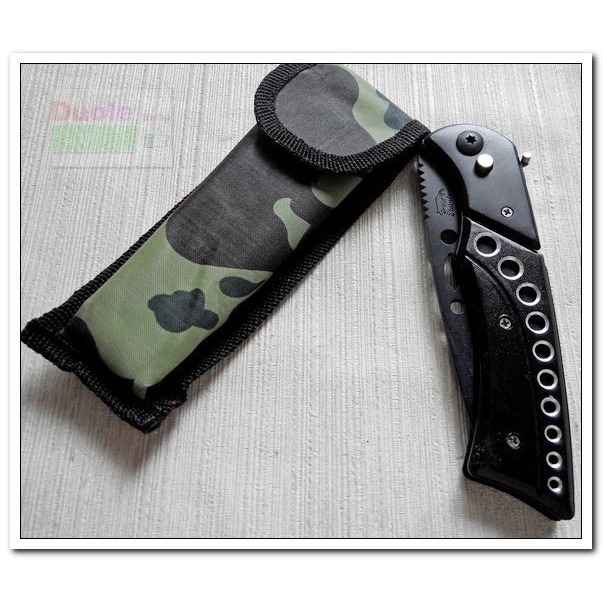 露營登山刀/不鏽鋼黑色塗層彈簧刀/跳刀/折刀/白光LED燈-細節圖3