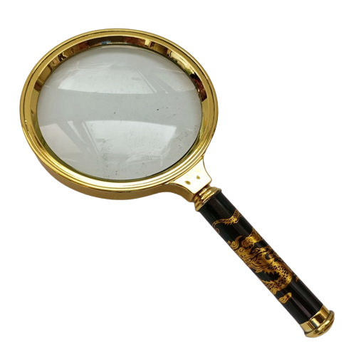 龍柄放大鏡/80mm5倍放大鏡/豪華金色電鍍/木柄-細節圖2