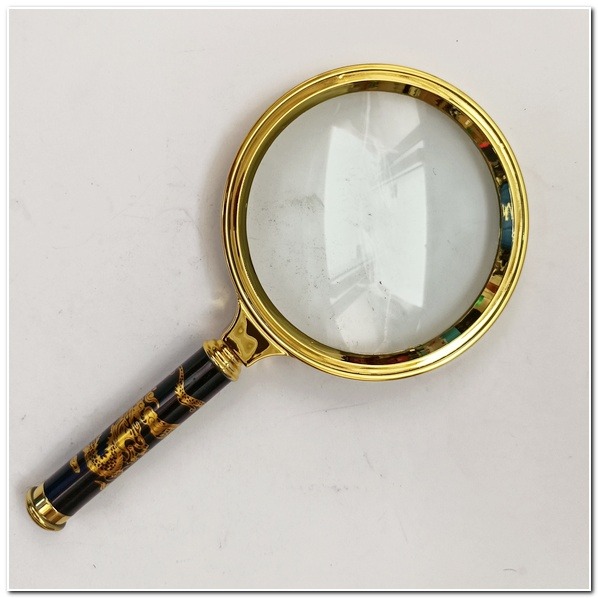 龍柄放大鏡/80mm5倍放大鏡/豪華金色電鍍/木柄-細節圖3