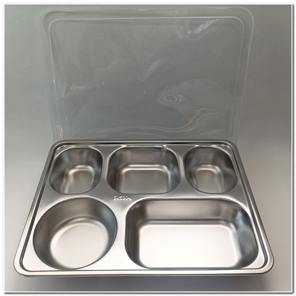 304不鏽鋼帶蓋 5格餐盤 正304 不銹鋼 菜盤 方盤 餐具 餐盒-細節圖2