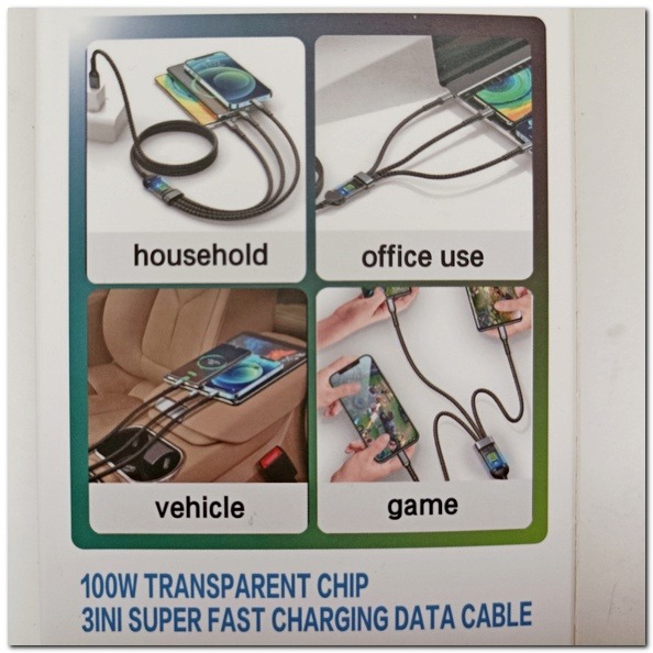 100W三合一 充電線 透明帶燈顯示 三合一充電線 安卓/Type-C 一拖三三合一充電線 安卓typec充電線-細節圖2