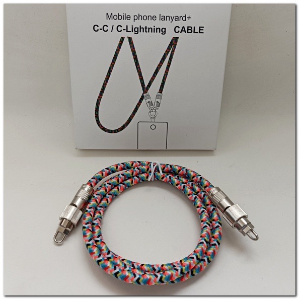 掛繩充電線二合一 七彩掛繩夾片充電線 Type-C快充線 TC to TC 適用三星/蘋果iPhone15/16等 數據-細節圖2