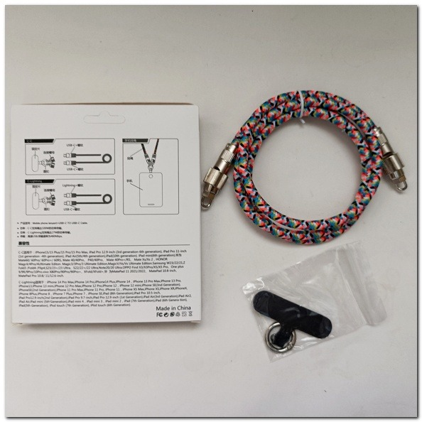 掛繩充電線二合一 七彩掛繩夾片充電線 Type-C快充線 TC to TC 適用三星/蘋果iPhone15/16等 數據-細節圖3