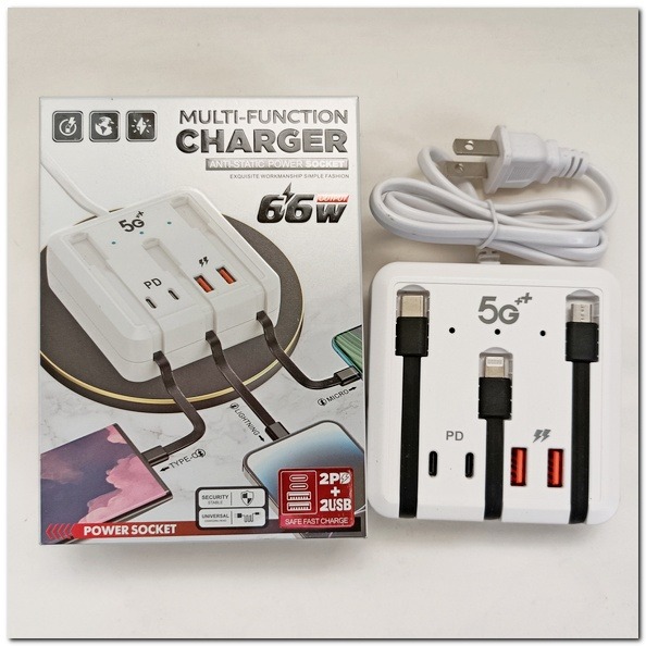 多USB設備充電座 快充座 2PD+2USB快充座 手機 筆電充 充電座 快充頭 充電器 轉接器 USB 多孔充自帶線-細節圖3