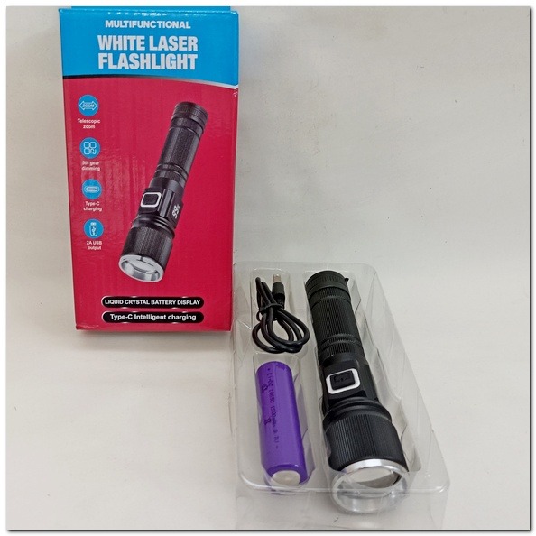 白激光 強光手電筒  TYPE-C 遠射聚光led燈 數字顯示電量  超亮手電 附18650鋰電池-細節圖2