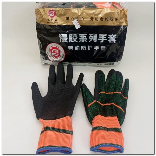 沾膠手套 工作手套  防滑手套 黑膠手套 止滑手套 黑膠手套 沾PU 手套 天然乳膠 一包12雙-細節圖3