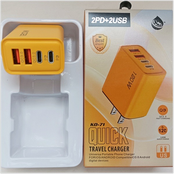 120W充電器 氮化鎵充電器 USBPD快充頭 充電器 兼容多設備快充 快速充電 蘋果安卓充電頭 四孔2PD+2USB-細節圖3