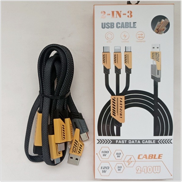 2合3機甲充電線 PD快充線 Type C USB傳輸線 240W 二拖三PD編織快充線 五合一 充電線 快充線 蘋果充-細節圖3