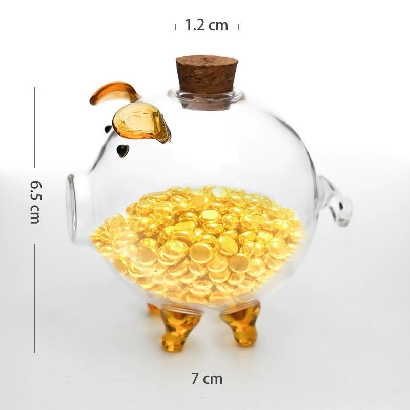小豬金豆玻璃收納瓶 小金豆儲蓄罐 豬存錢罐 金豆存錢筒 黃金 小豬罐 玻璃豬 存小金豆 金豆玻璃收納瓶-細節圖5