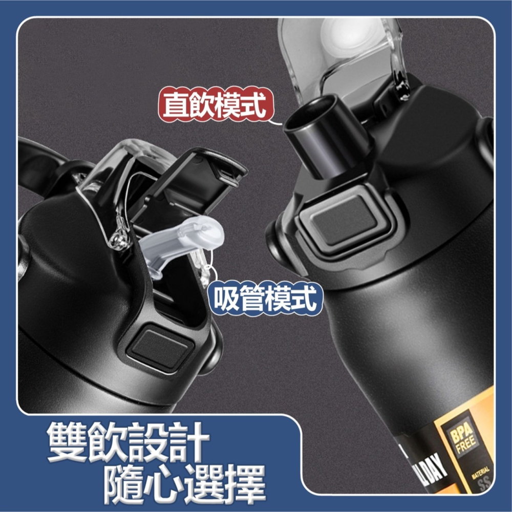 304不鏽鋼保溫杯 戶外運動保溫壺 雙飲口 不銹鋼保冰杯 手提式保溫杯 超大容量1500ml 便攜保溫壺 戶外騎行運動水-細節圖2