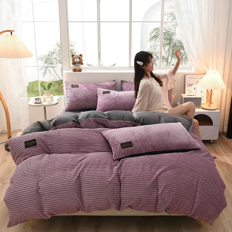 台灣出貨 魔法絨床包四件組 冬季保暖加厚 素色秋冬床包 珊瑚絨法蘭絨 床包四件組 雙人床包組 雙人加大床包被套組-規格圖9