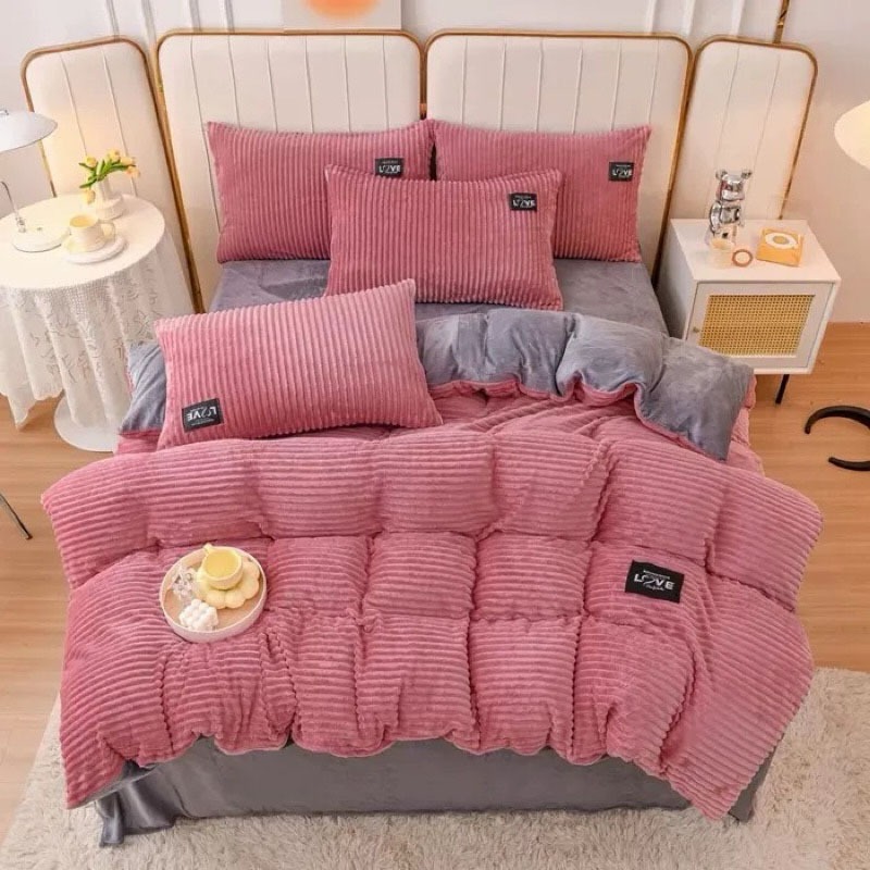 台灣出貨 魔法絨床包四件組 冬季保暖加厚 素色秋冬床包 珊瑚絨法蘭絨 床包四件組 雙人床包組 雙人加大床包被套組-規格圖9