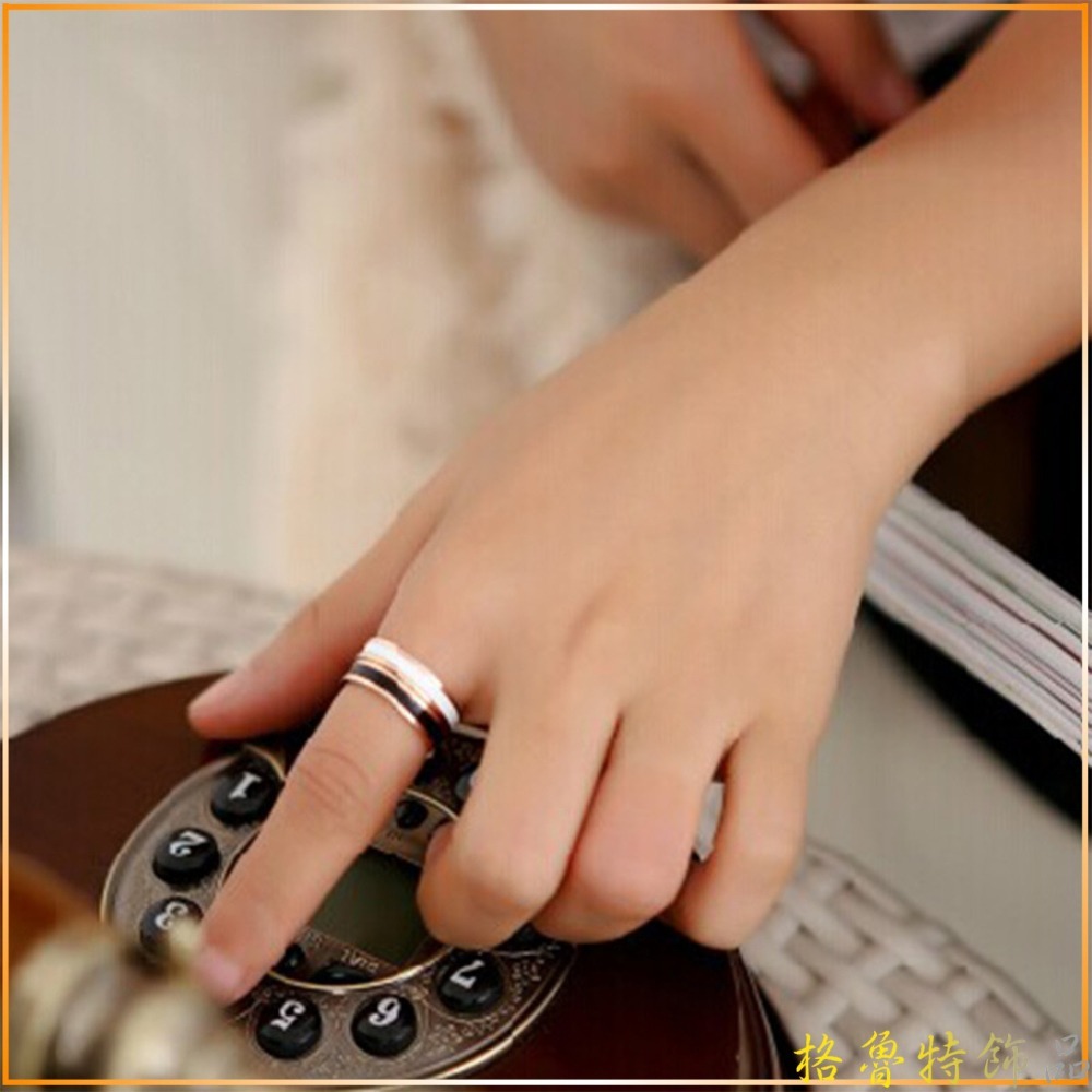 【格魯特】韓款黑白時尚滴膠戒指/玫瑰金戒指/鈦鋼戒指/情侶對戒/不生銹不退色抗過敏/GWR 138/ 2號戒指-細節圖5