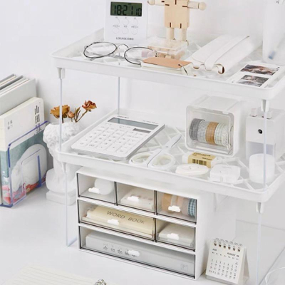 🔥白色分層摺疊收納架 大號桌面收納架 廚房置物架 簡約塑膠調味架 鐵藝文具架🌟