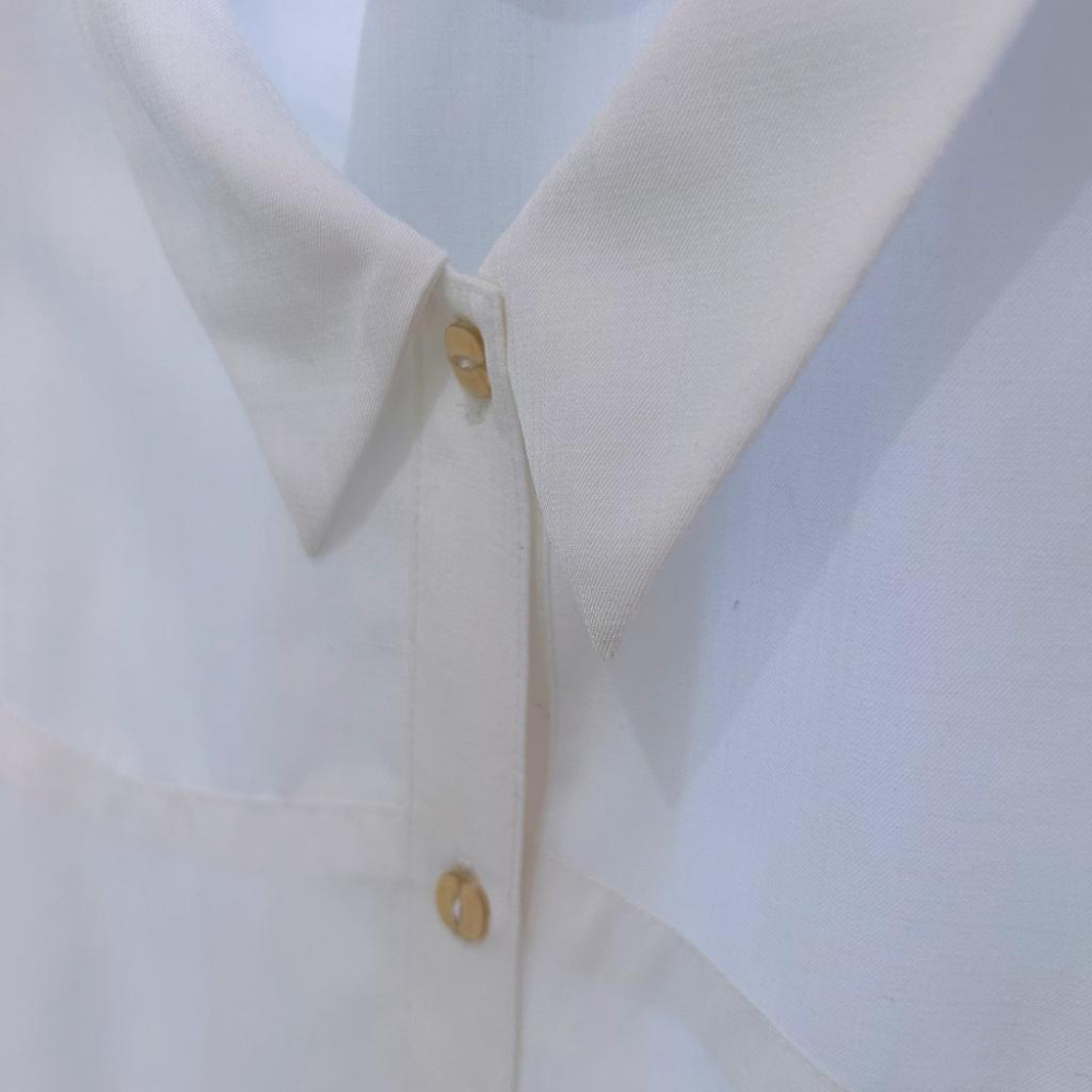 🪝古著🪝經典白色鈕扣襯衫上衣（袖扣有鬆緊設計）vintage復古.Second hand-細節圖2