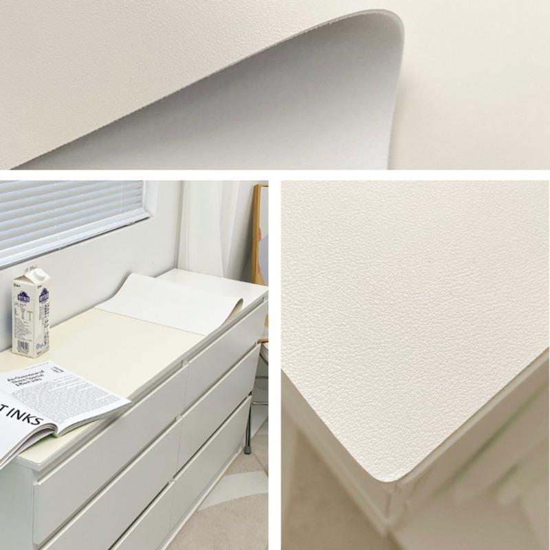 🔥輕奢質感皮革桌墊 電視櫃奶霜白🍦桌布 ins北歐風格⭐️梳妝台 餐邊櫃防水防油防燙長方形鞋櫃墊-細節圖2