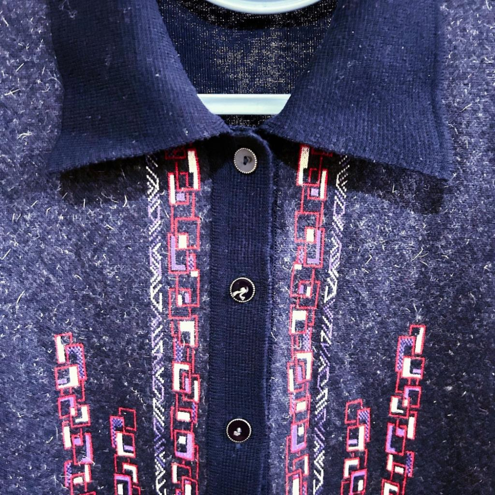 🪝古著🪝深藍色高貴典雅針織鈕扣上衣/vintage復古.Second hand-細節圖2
