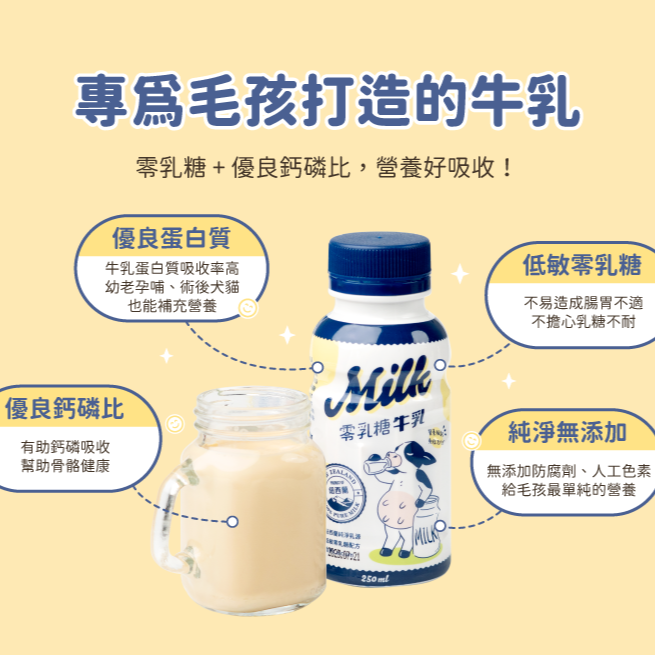 汪喵星球 零乳糖牛乳/零乳糖/含鈣/低敏/香醇/幼貓/幼犬/寵物牛奶/寵物牛乳  250ml-細節圖4
