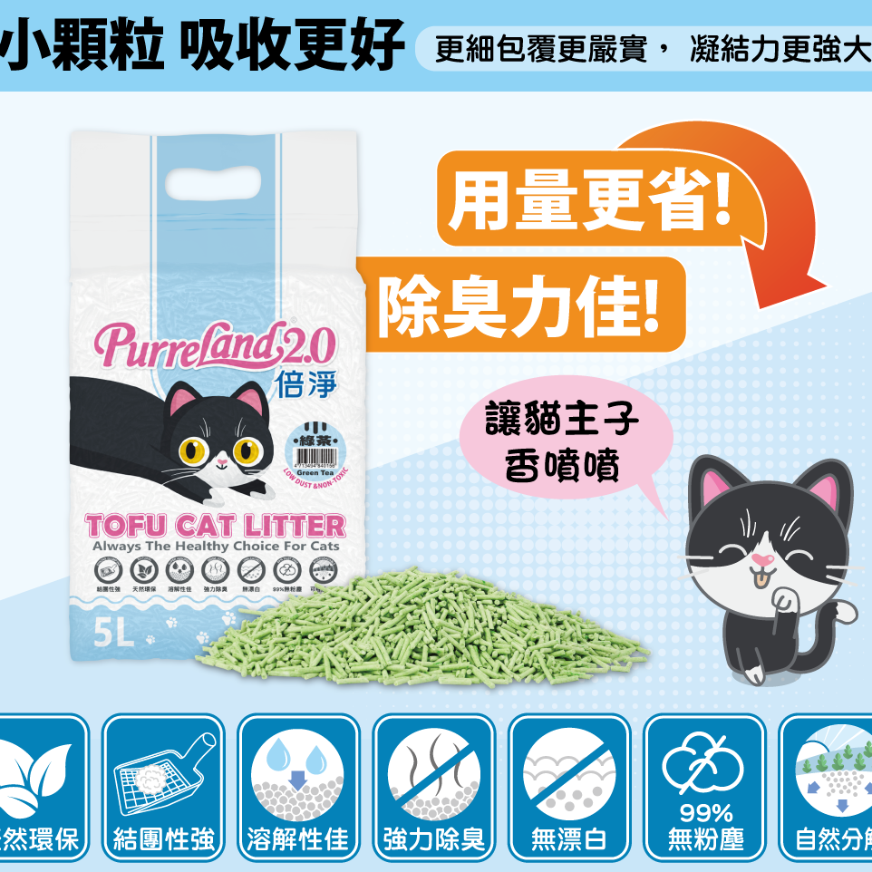 倍淨 purreland 2.0豆腐貓砂/豆腐貓沙/豆腐砂/貓砂/低粉塵/單層便盆適用/凝結力佳6L-細節圖3