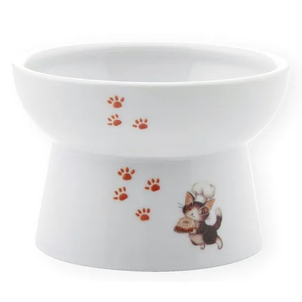 免運 貓壹 【單賣】 快樂食光/高腳水碗/高腳食碗/寵物水碗/寵物食碗/陶瓷/止滑墊-細節圖5