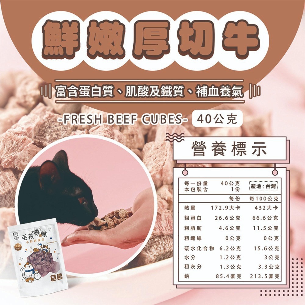 毛孩噗 小鮮肉凍乾/原肉/天然食材/冷凍乾燥/寵物零食/訓練零食/狗零食/貓零食/獎勵零食 40g-細節圖4